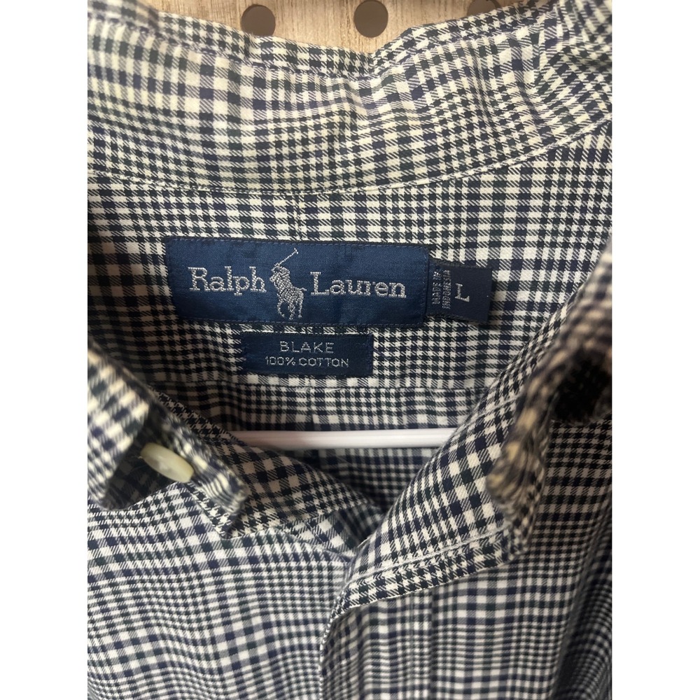 Ralph Lauren Blake Mens Large Blue White Glen Plaid Cotton Button Down Shirt - Picture 2 of 6